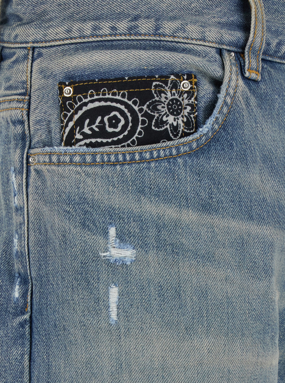 Light Blue Jeans With Rips And Bandana Detail Denim Man Cotton