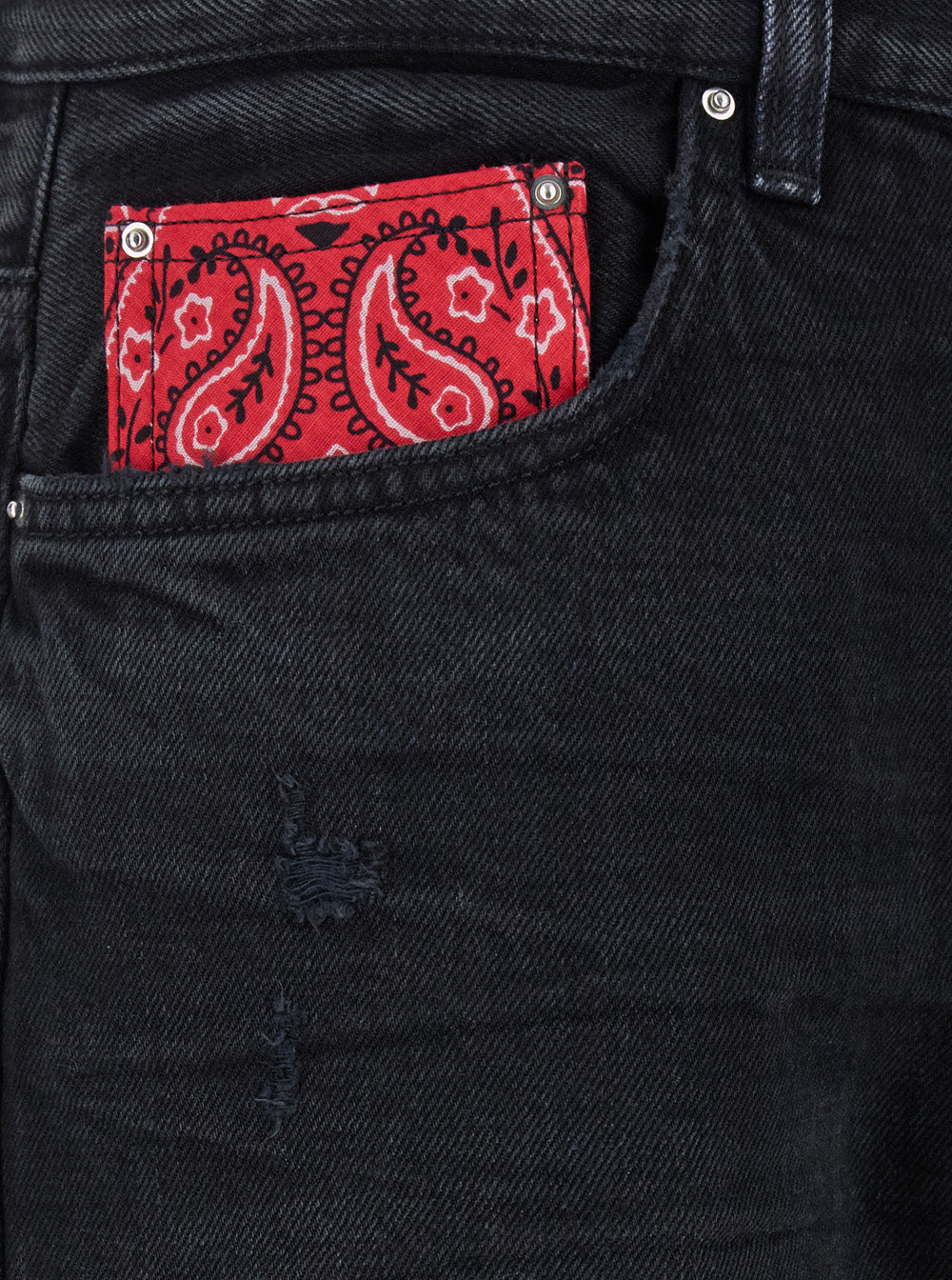 Black Jeans With Rips And Bandana Detail Denim Man Cotton