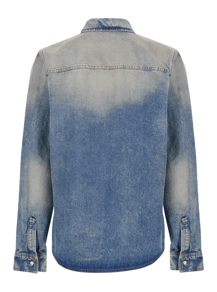 Light Blue Shirt With Used Effect Denim Man Cotton And Blouses