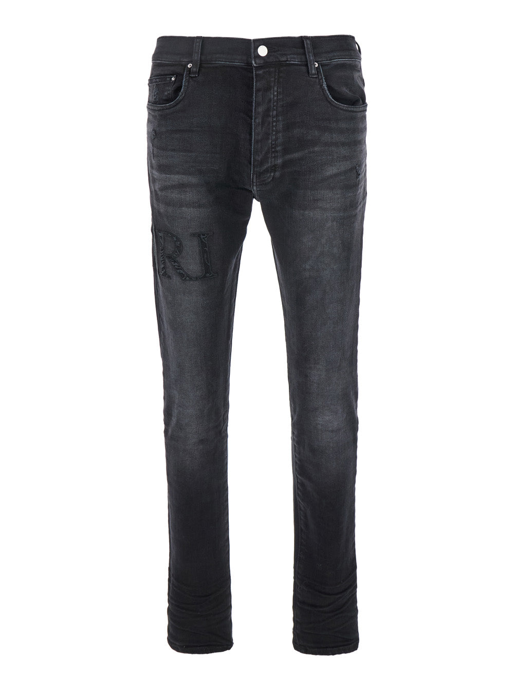 Black Skinny Jeans With Logo Lettering Denim Man