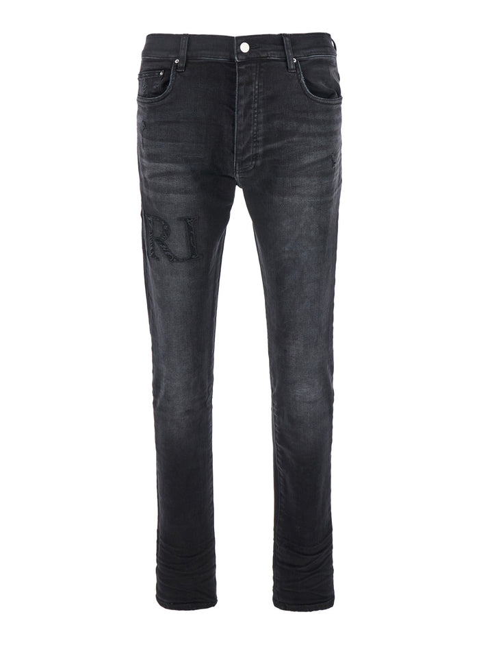 Black Skinny Jeans With Logo Lettering Denim Man