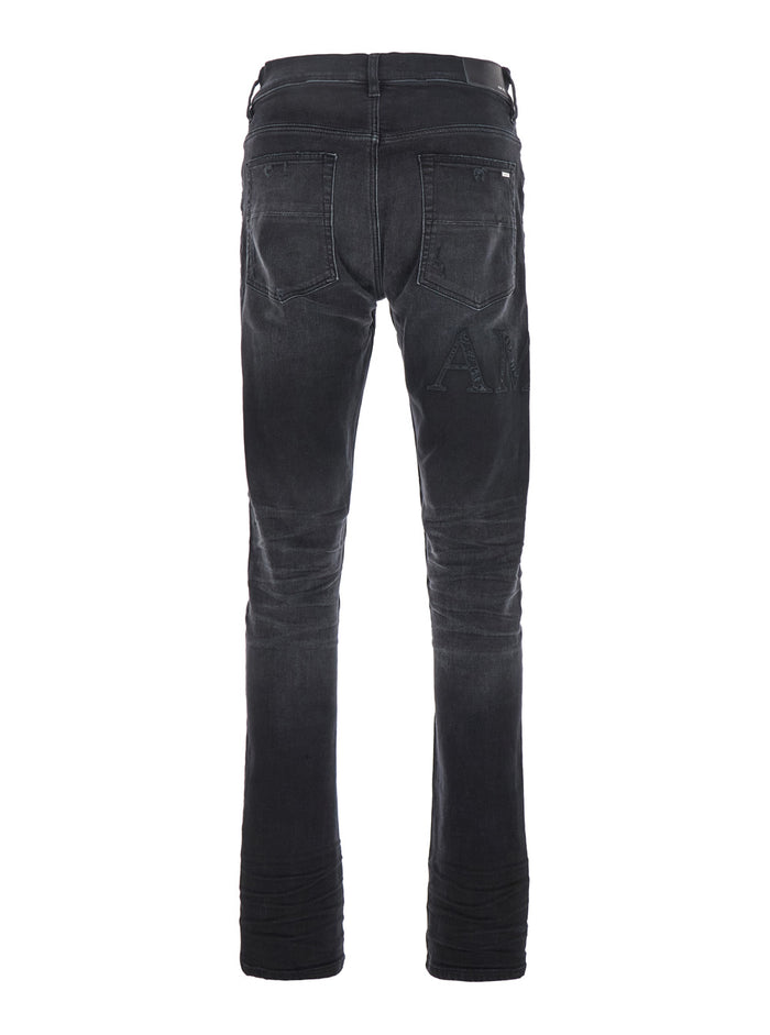 Black Skinny Jeans With Logo Lettering Denim Man