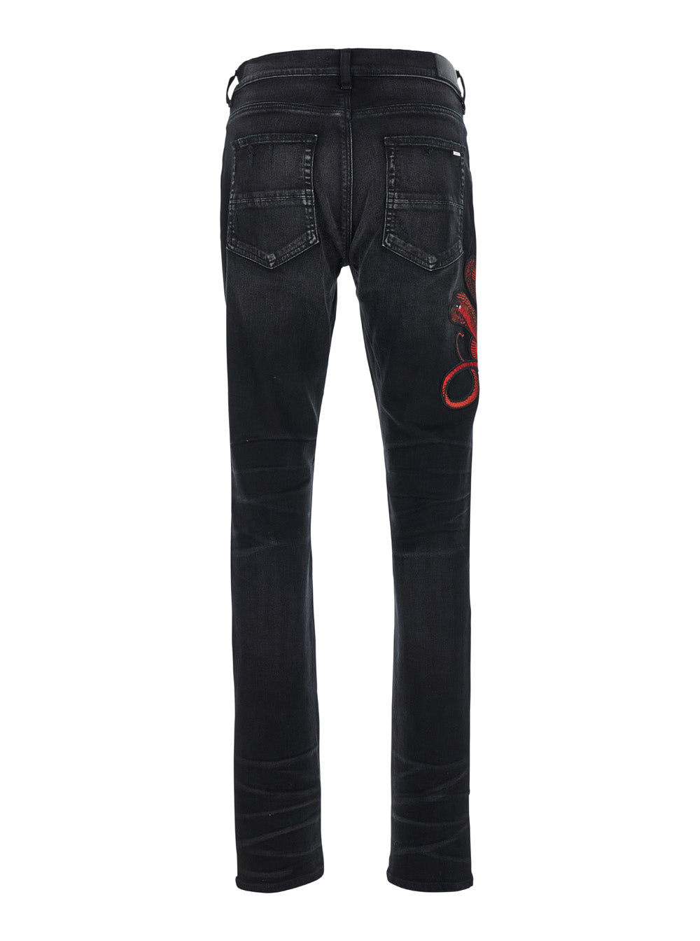 Black Skinny Jeans With Red Snake Patch Denim Man
