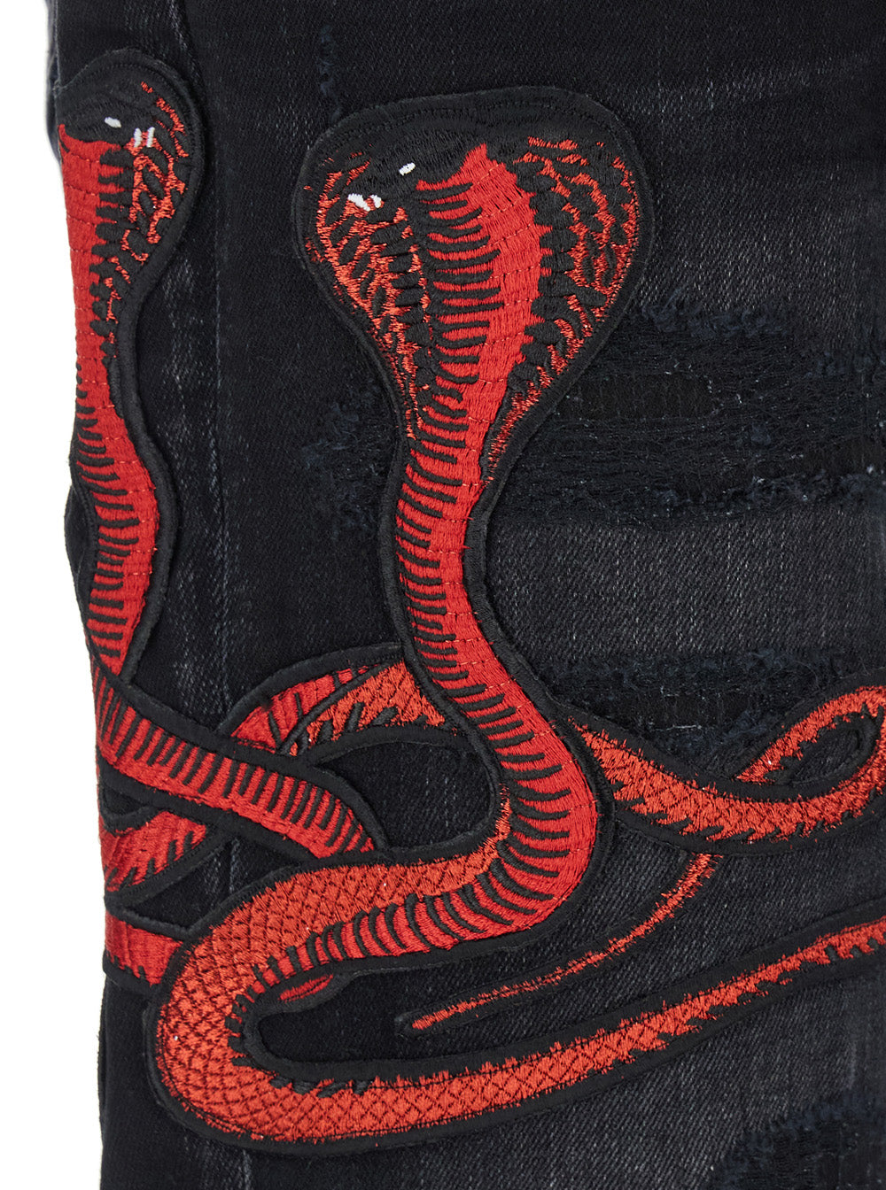 Black Skinny Jeans With Red Snake Patch Denim Man