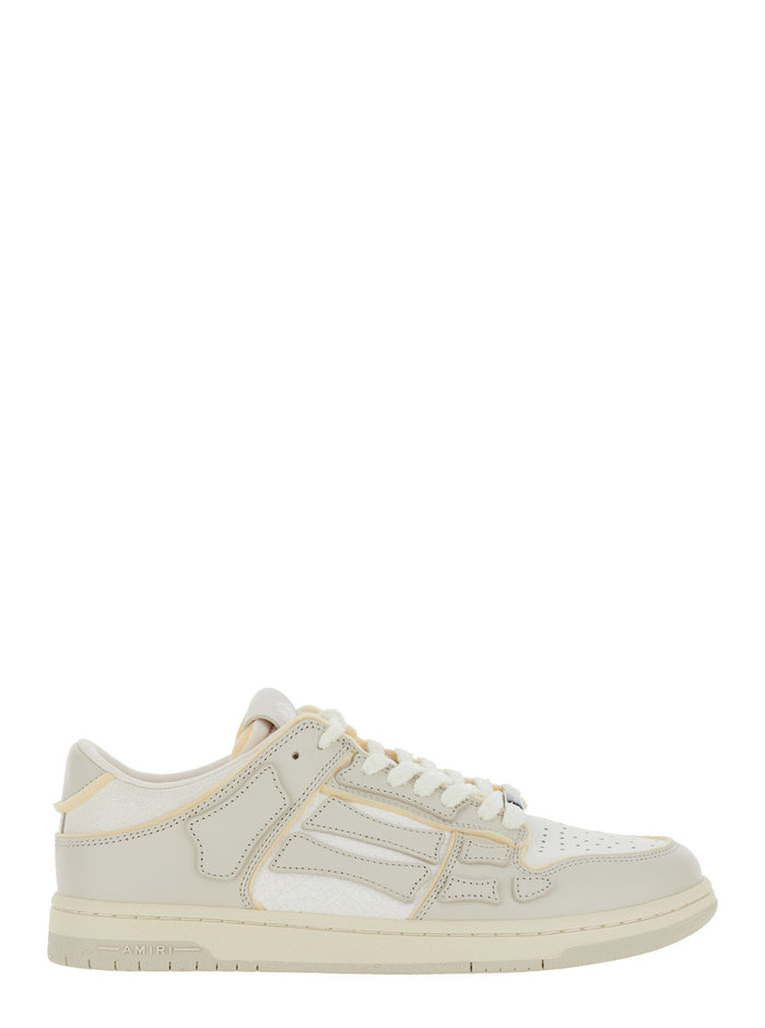 Skel Top Low Grey Sneakers With Skeleton Patch Leather Man Cow