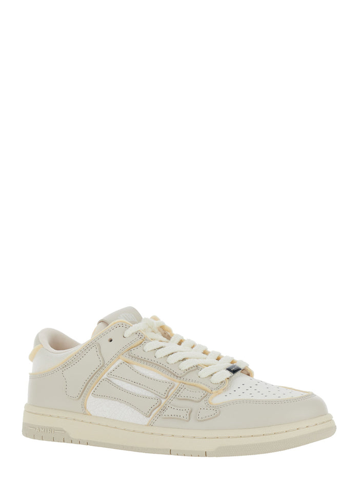 Skel Top Low Grey Sneakers With Skeleton Patch Leather Man Cow