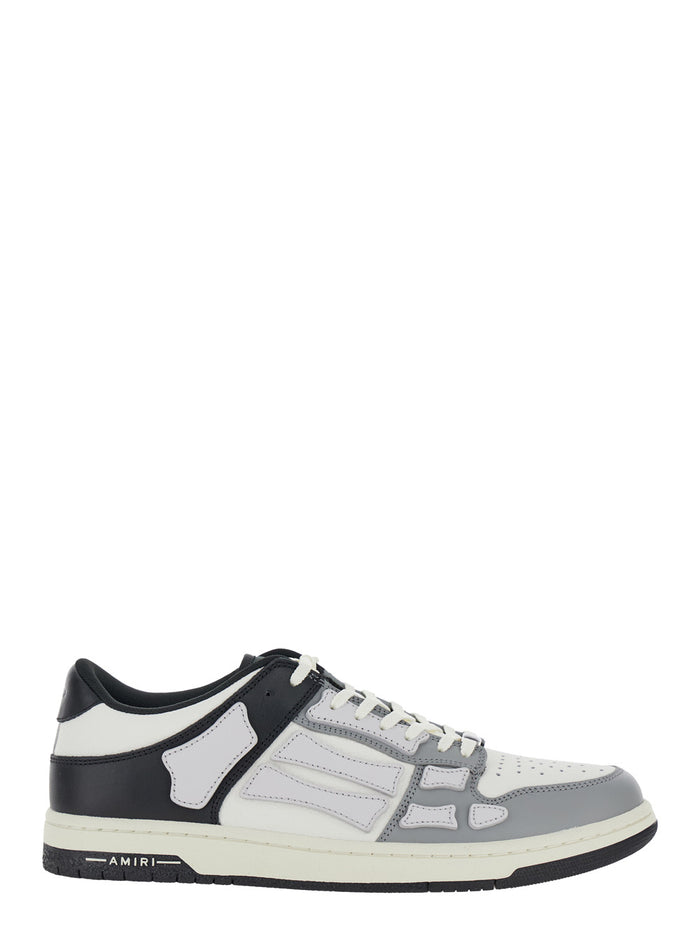 Skel Top Low Grey And Black Bi-Sneakers With Skeleton Patch Leather Man Cow