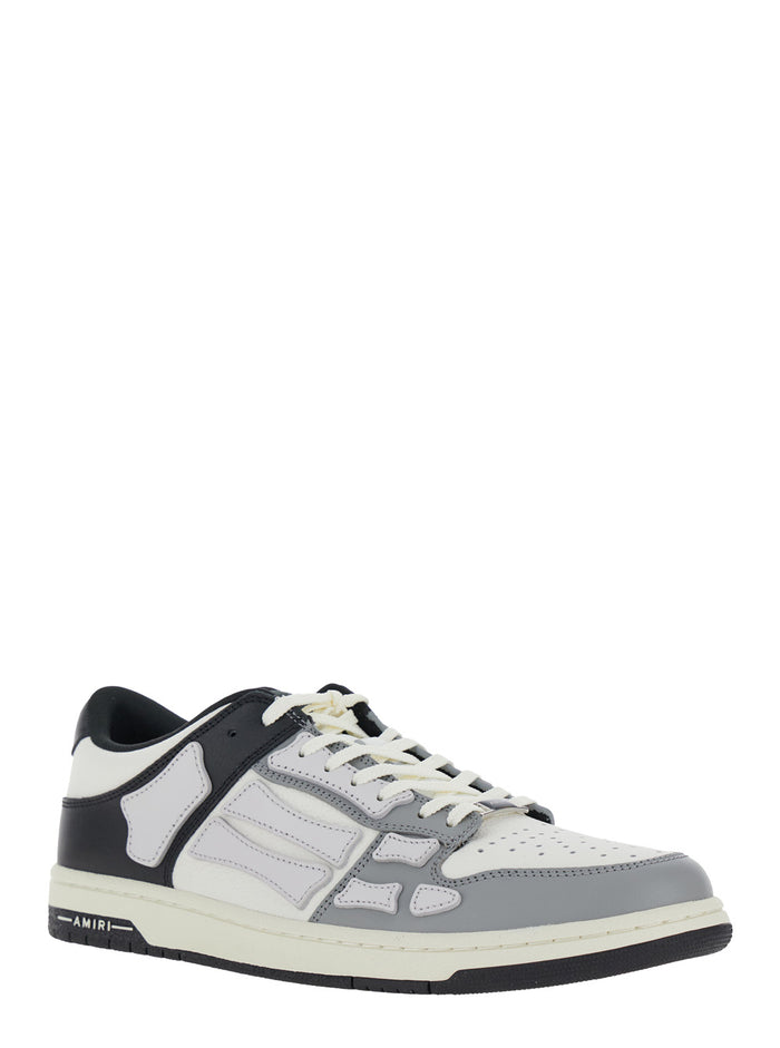 Skel Top Low Grey And Black Bi-Sneakers With Skeleton Patch Leather Man Cow
