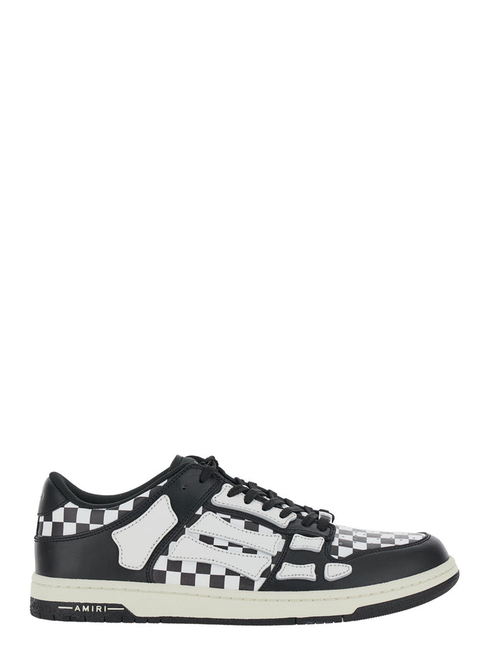 Skel Top Low Black And White Bi-Sneakers With Skeleton Patch Check Motif Leather Man White/black Cow