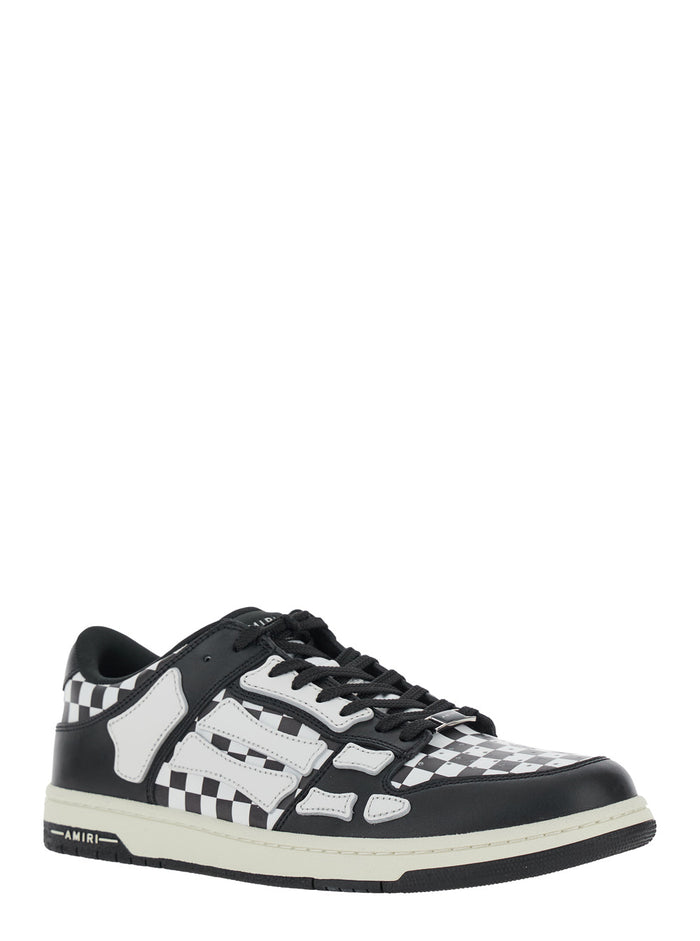 Skel Top Low Black And White Bi-Sneakers With Skeleton Patch Check Motif Leather Man White/black Cow