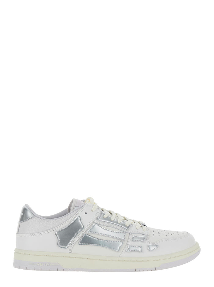 Skel Top Low White Sneakers With Skeleton Patch Leather Man Cotton