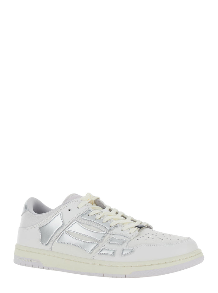 Skel Top Low White Sneakers With Skeleton Patch Leather Man Cotton