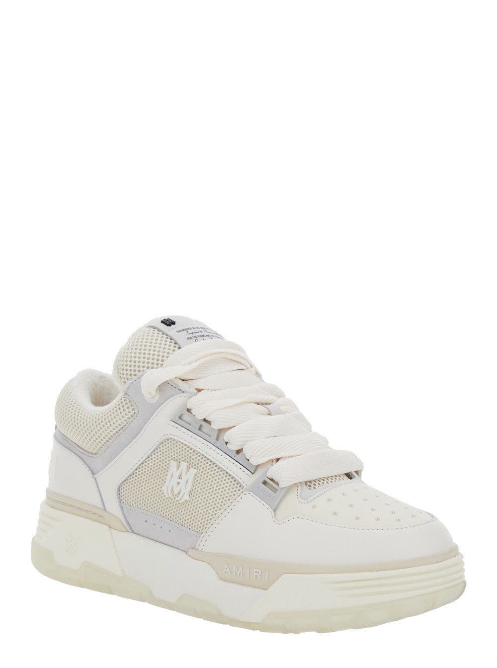 White Low Top Sneakers With Logo Detail Tech Fabric And Leather Man Bovine