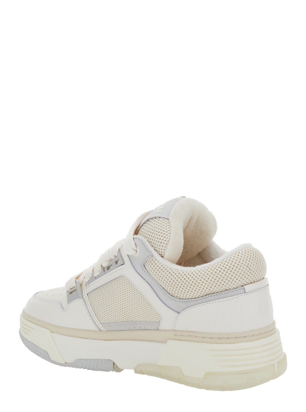 White Low Top Sneakers With Logo Detail Tech Fabric And Leather Man Bovine