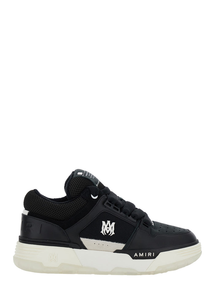 Black Low Top Sneakers With Logo Detail Tech Fabric And Leather Man Bovine