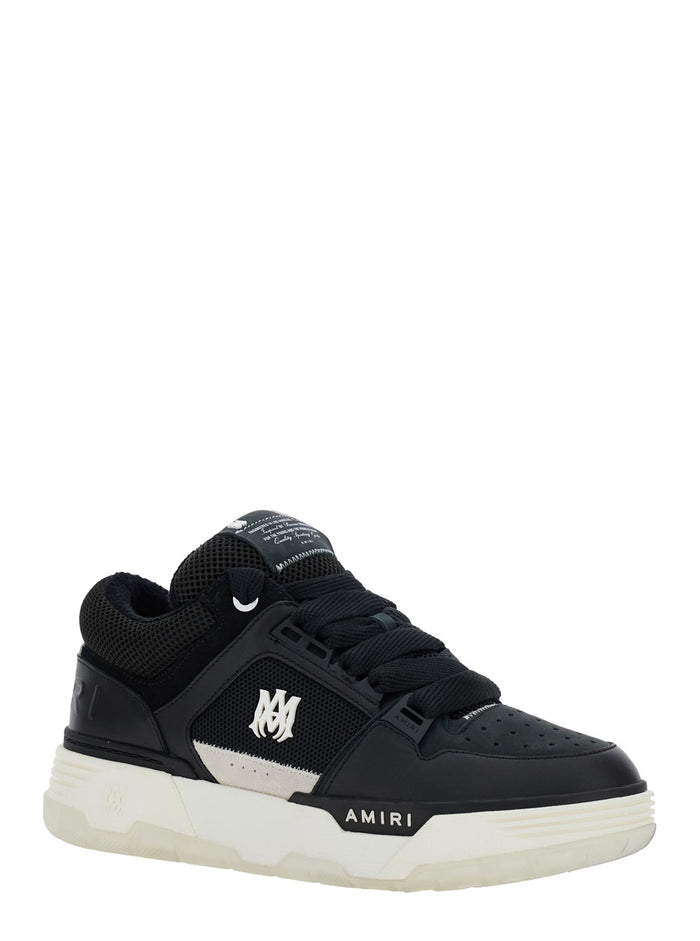 Black Low Top Sneakers With Logo Detail Tech Fabric And Leather Man Bovine