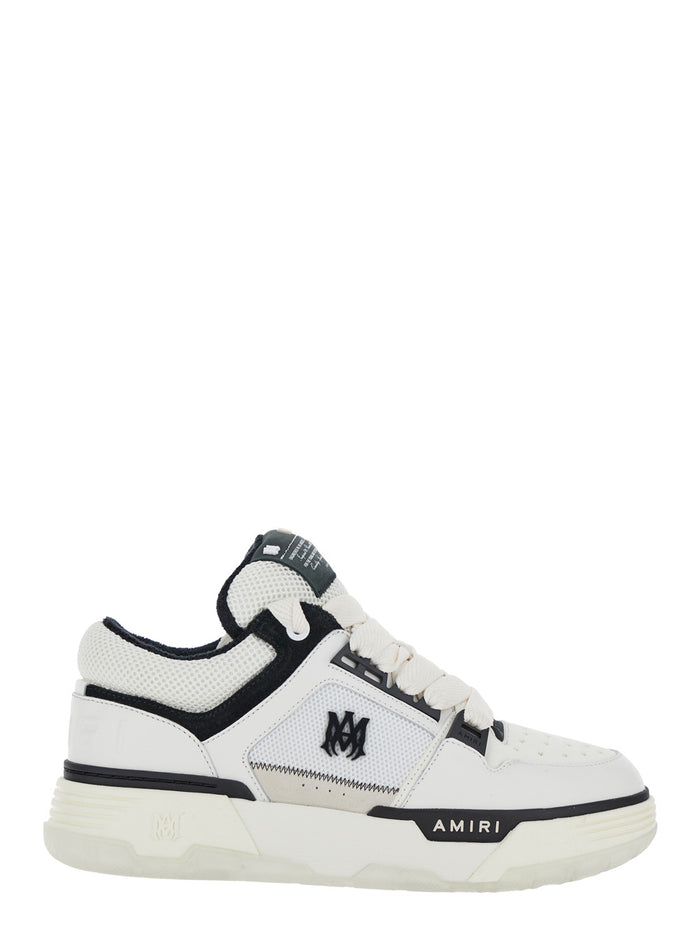 White And Black Chunky Sneakers With Logo Detail Leather Mixed Tech Fabrics Man Cow