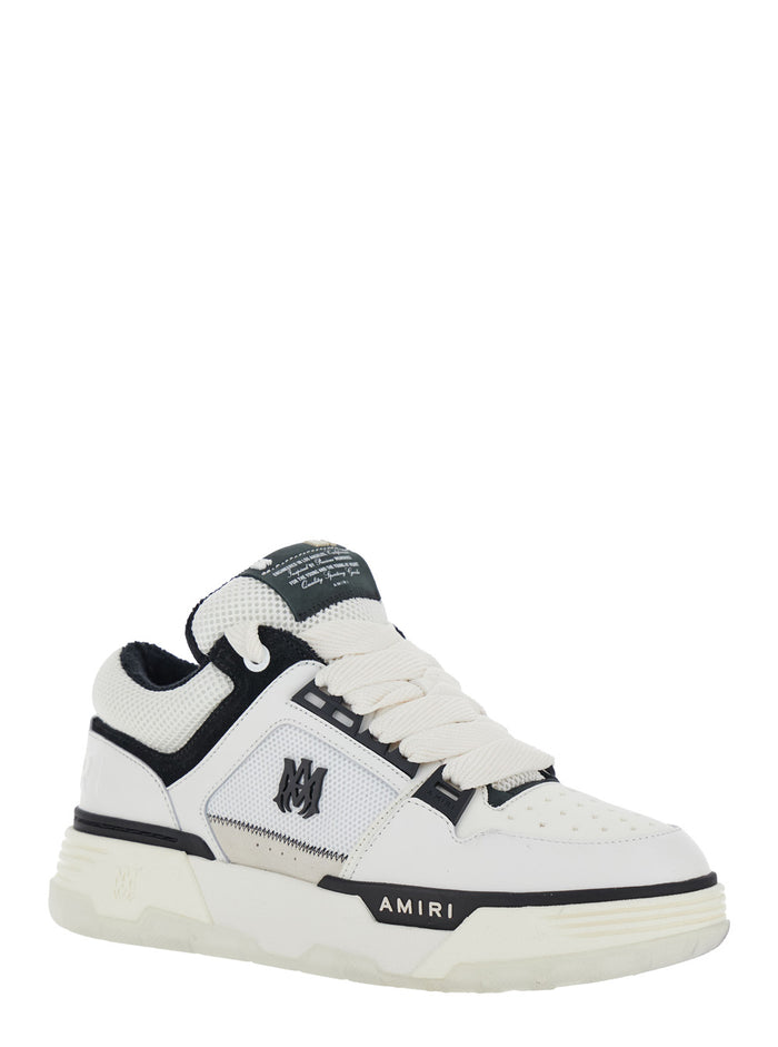 White And Black Chunky Sneakers With Logo Detail Leather Mixed Tech Fabrics Man Cow