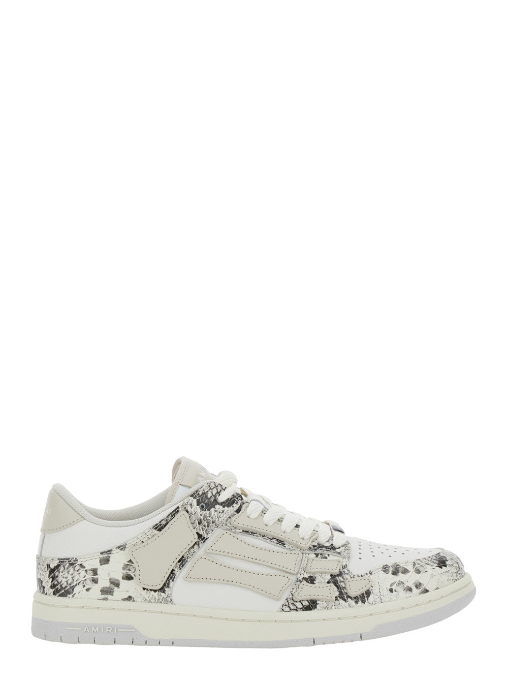 Skull Grey Low Top Sneakers With Patch Snake Printed Leather Man Cow