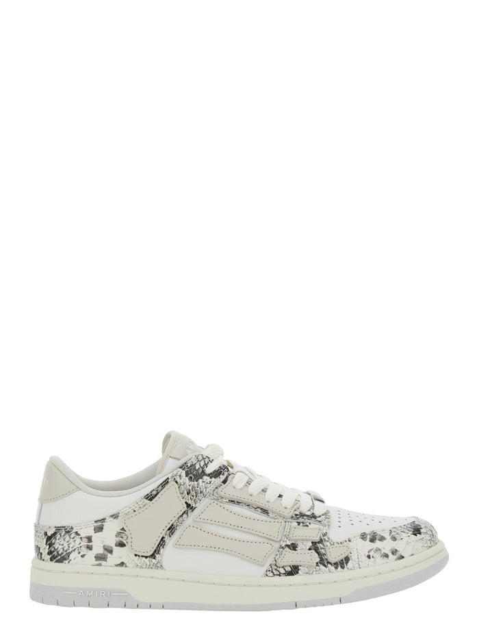 Skull Grey Low Top Sneakers With Patch Snake Printed Leather Man Cow