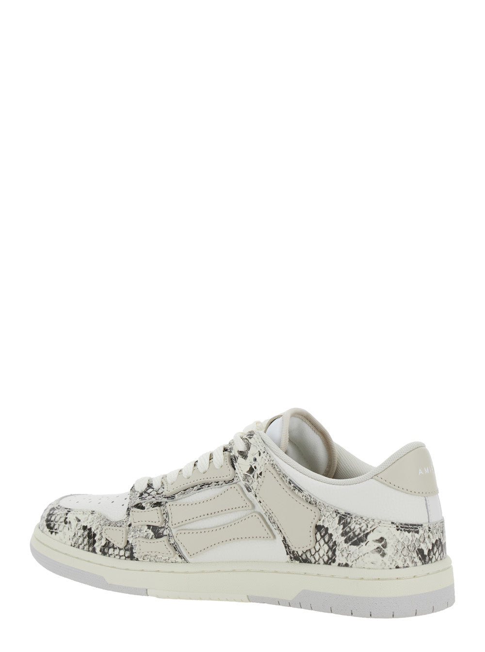 Skull Grey Low Top Sneakers With Patch Snake Printed Leather Man Cow