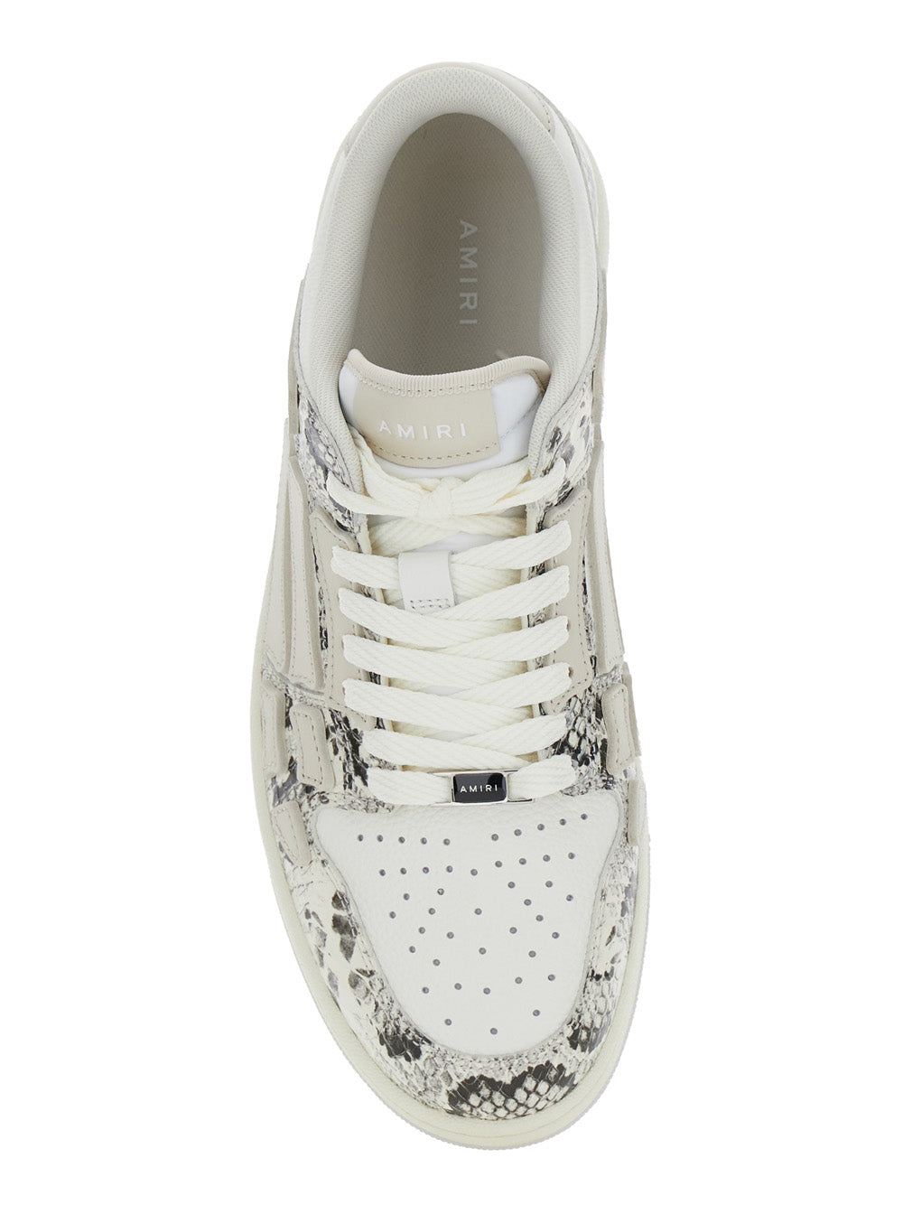 Skull Grey Low Top Sneakers With Patch Snake Printed Leather Man Cow