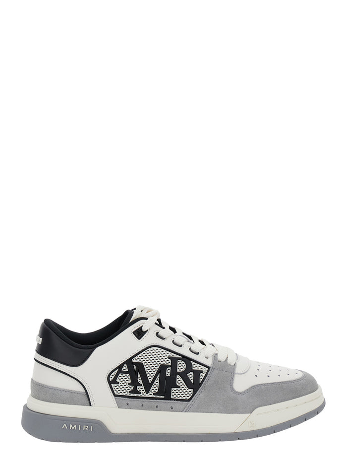 Grey Low Top Sneakers With Logo Lettering Tech Fabric And Leather Man Cow