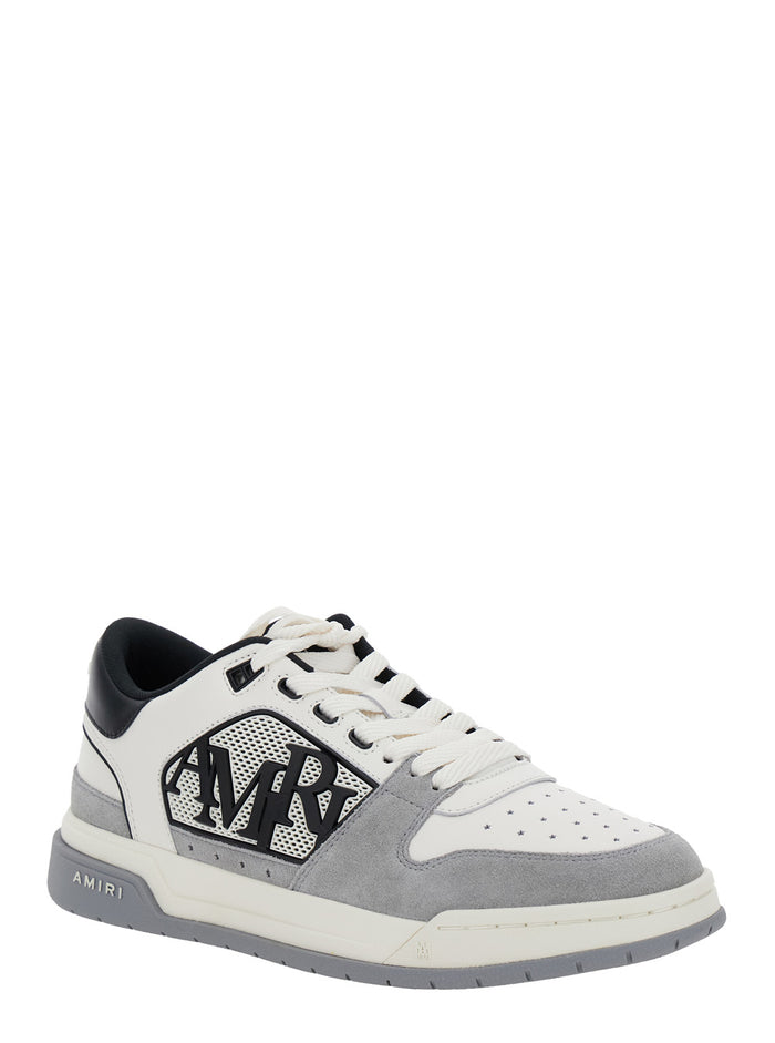 Grey Low Top Sneakers With Logo Lettering Tech Fabric And Leather Man Cow