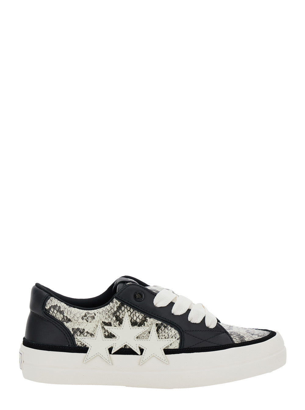 Black Low Top Sneaker With Python Print Leather Man Cow