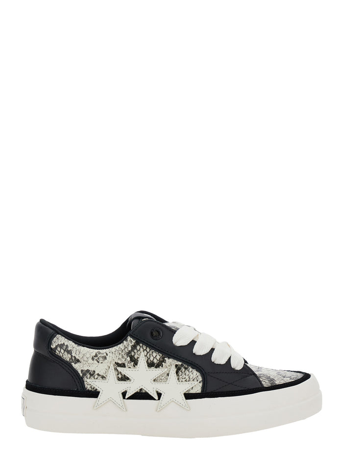 Black Low Top Sneaker With Python Print Leather Man Cow