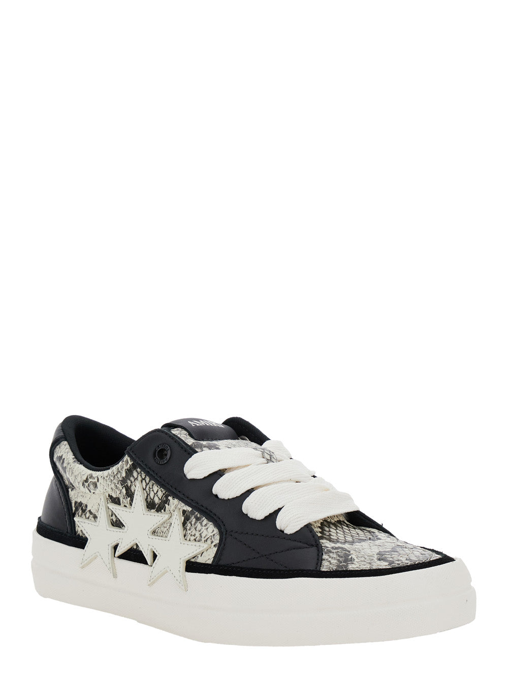 Black Low Top Sneaker With Python Print Leather Man Cow