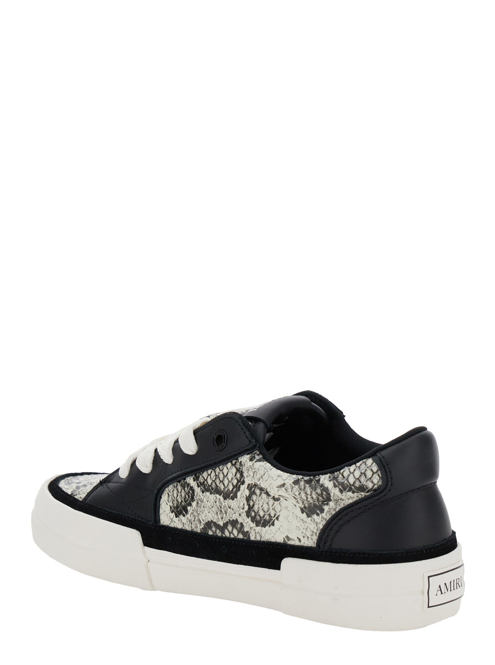 Black Low Top Sneaker With Python Print Leather Man Cow