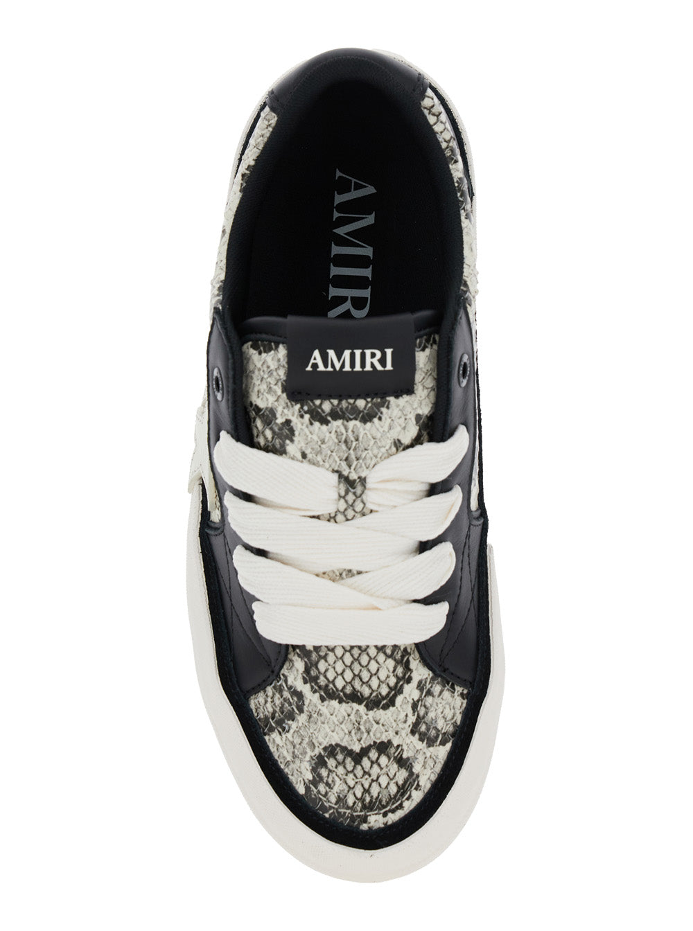 Black Low Top Sneaker With Python Print Leather Man Cow
