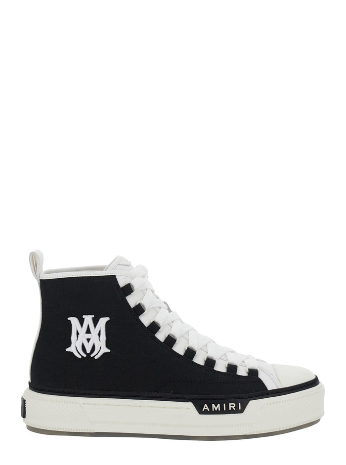 Court White And Black High Sneaker With Side Logo Embroidery Canvas Leather Man White/black Cow