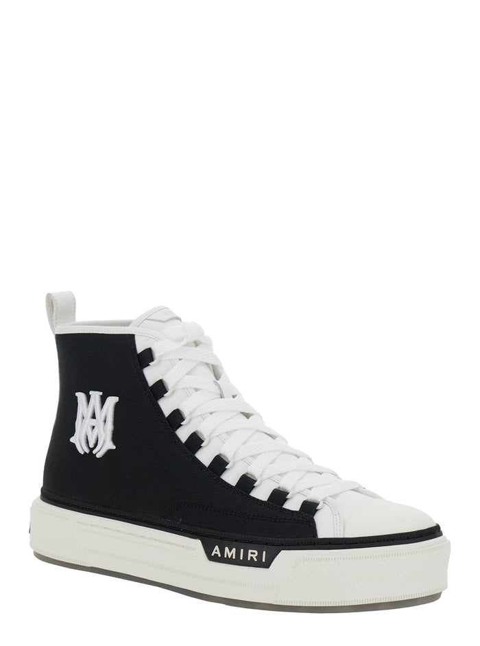 Court White And Black High Sneaker With Side Logo Embroidery Canvas Leather Man White/black Cow