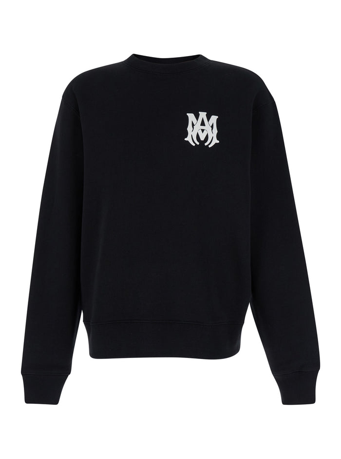 Black Crewneck Sweatshirt With Contrasting Logo Cotton Man Sweatshirts