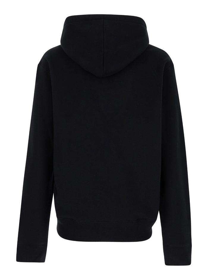 Black Hoodie With Snakes And Logo Lettering Print Cotton Man Sweatshirts