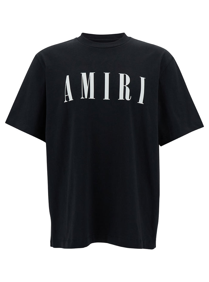 Black T-Shirt With Contrasting Logo Print Cotton Man Tshirts And Polo Shirts