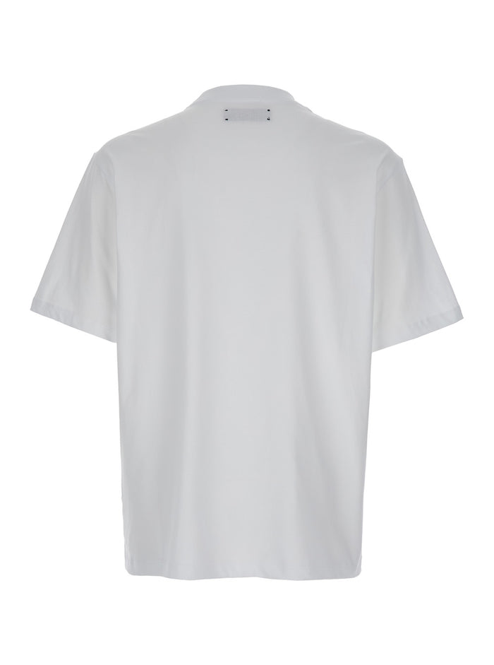 White Crewneck T-Shirt With Logo Print On The Front Cotton Man Tshirts And Polo Shirts