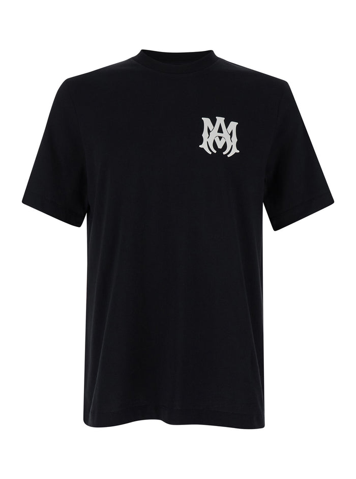Black T-Shirt With Contrasting Monogram Cotton Man Tshirts And Polo Shirts