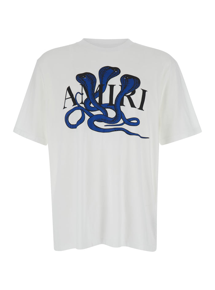 White T-Shirt With Logo And Snake Print Cotton Man Tshirts Polo Shirts