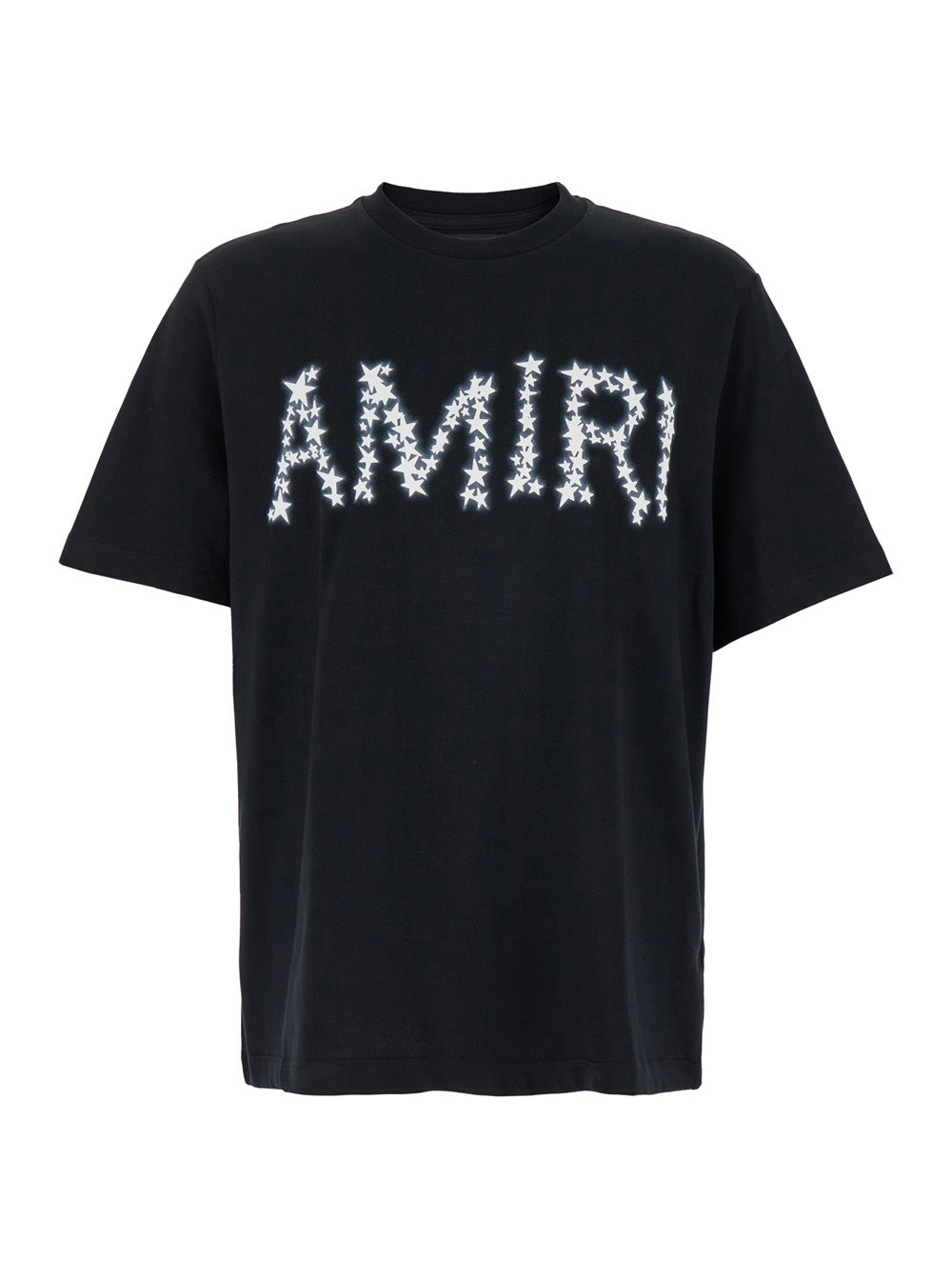 Black Crewneck T-Shirt With Amiri Star Print Cotton Man Tshirts And Polo Shirts