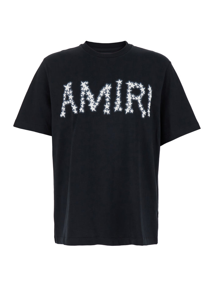 Black Crewneck T-Shirt With Amiri Star Print Cotton Man Tshirts And Polo Shirts