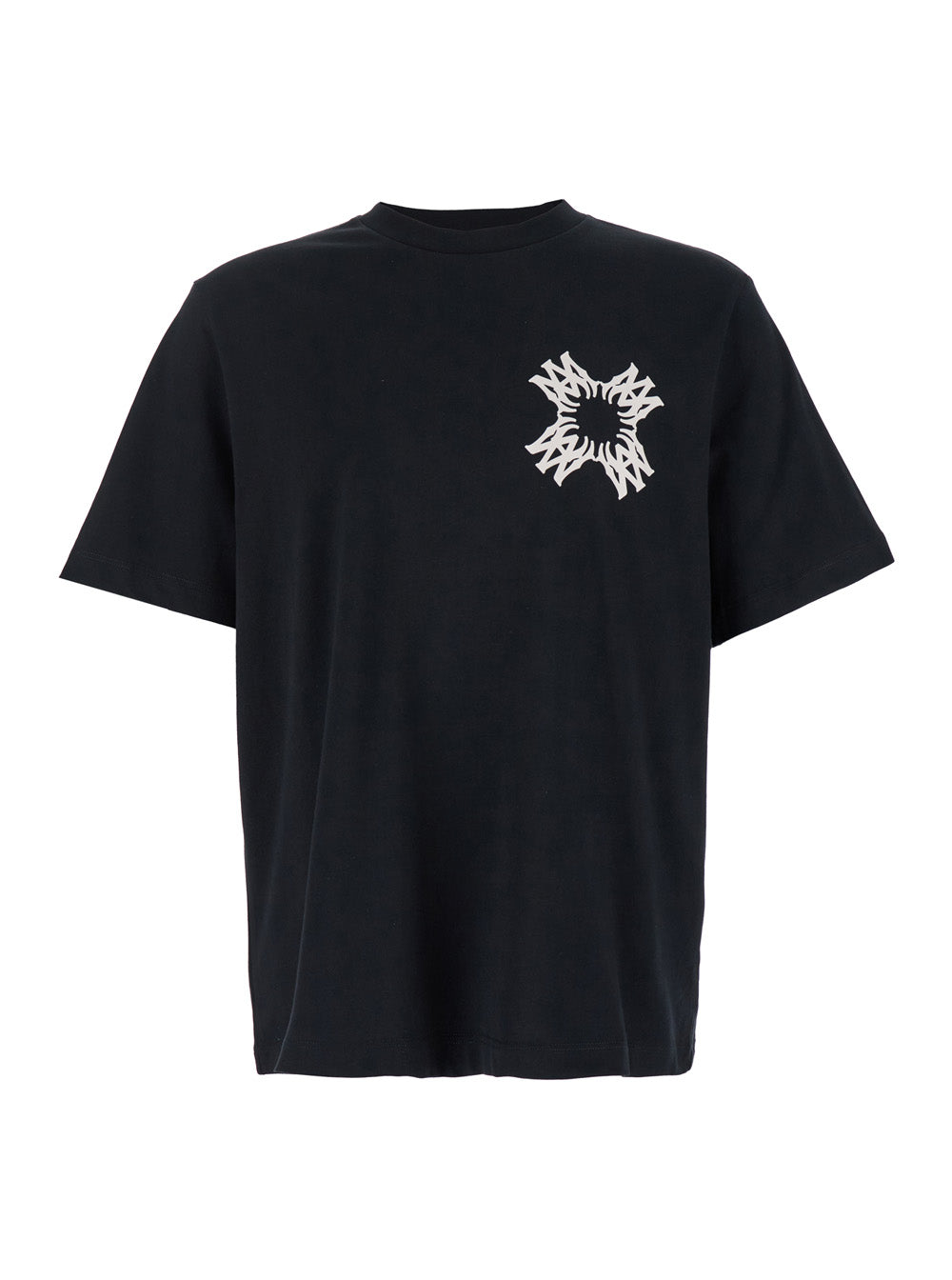 Black Crewneck T-Shirt With Contrasting Logo Print Cotton Man Tshirts And Polo Shirts