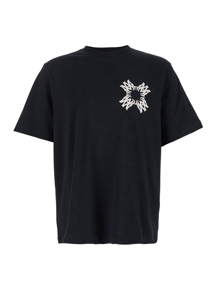 Black Crewneck T-Shirt With Contrasting Logo Print Cotton Man Tshirts And Polo Shirts