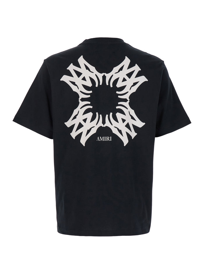 Black Crewneck T-Shirt With Contrasting Logo Print Cotton Man Tshirts And Polo Shirts