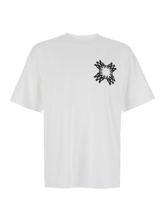 White Crewneck T-Shirt With Contrasting Logo Print Cotton Man Tshirts And Polo Shirts