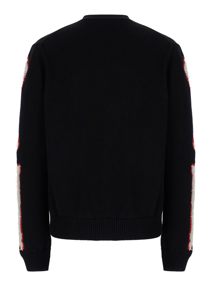 Black Cardigan With Bones Motif And Logo Cotton Man Nylon Jersey