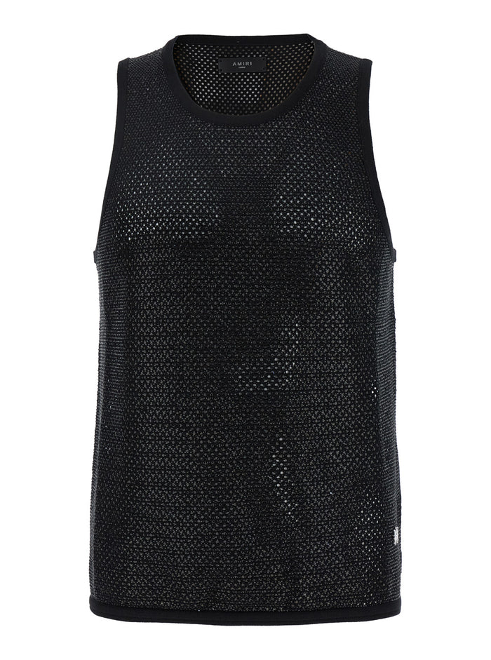 Crystal Black Top With Rounded Neck And Perforated Pattern Cotton Man Tops