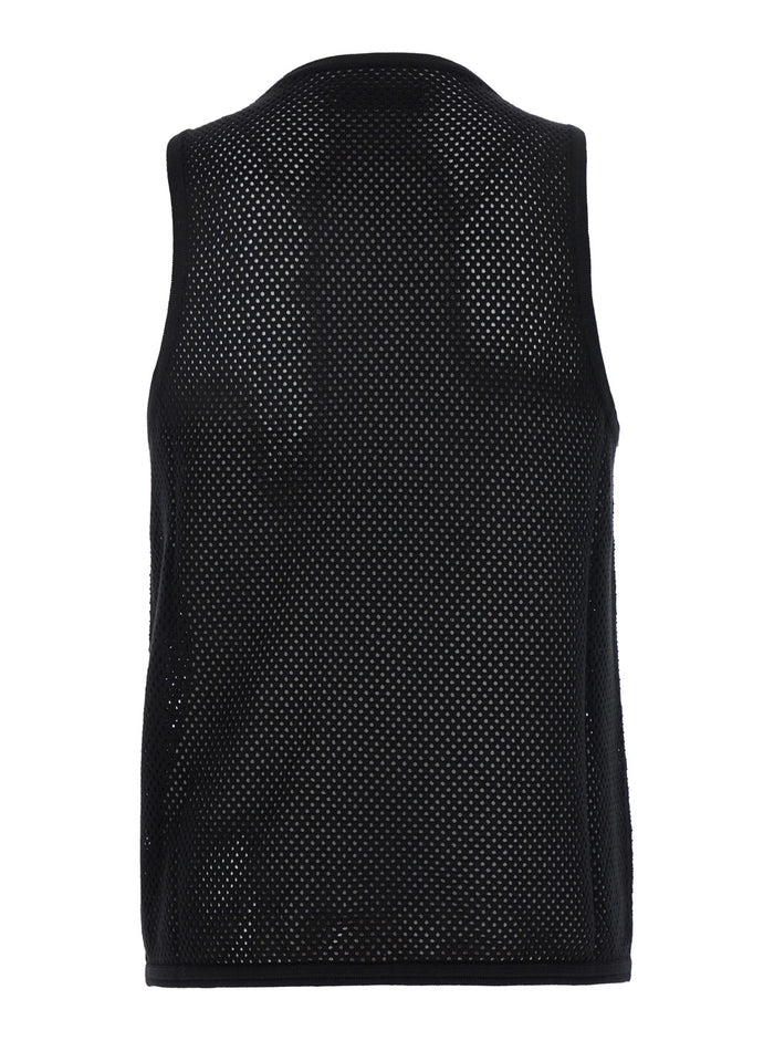 Crystal Black Top With Rounded Neck And Perforated Pattern Cotton Man Tops